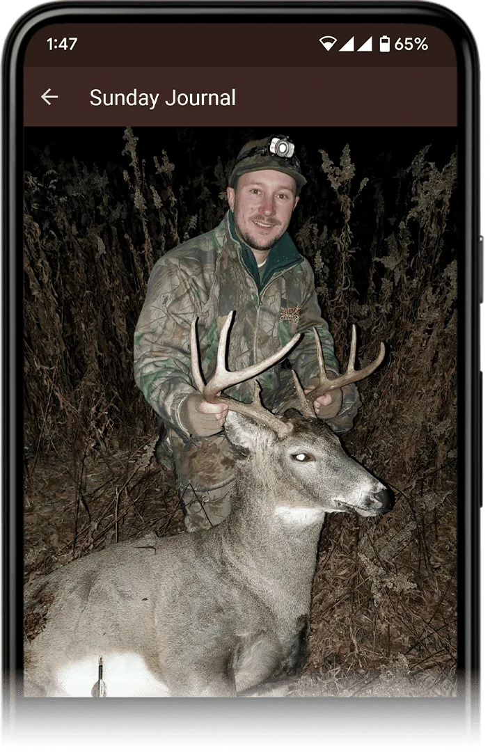 TrophyTracks digital trophy room showing harvest documentation, deer hunting success photos, trophy details, hunting memories, and harvest tracking for hunters